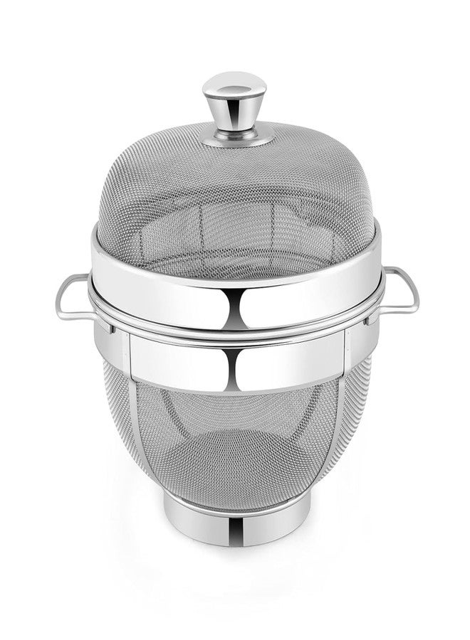 DARKNESS Stainless Steel Fruits & Vegetables Basket with Lid Suitable for Dining Table Decor and Kitchen, Silver (10 INCH) - Image 1